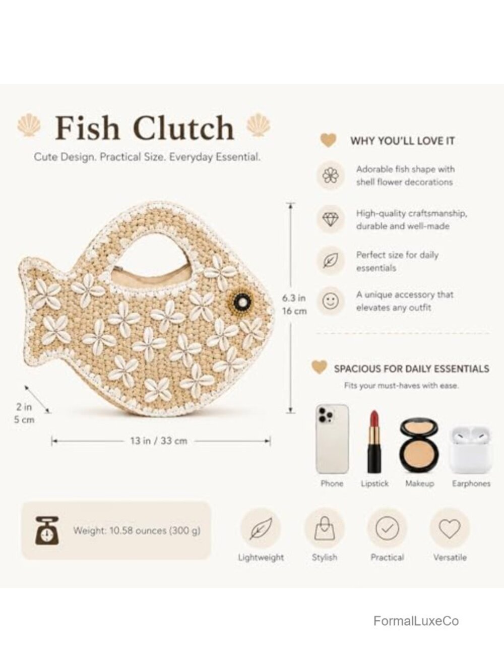 Woven Straw Fish Shaped Clutch Handbag Women Summer Beach Mini Novelty Tote - Picture 3 of 6